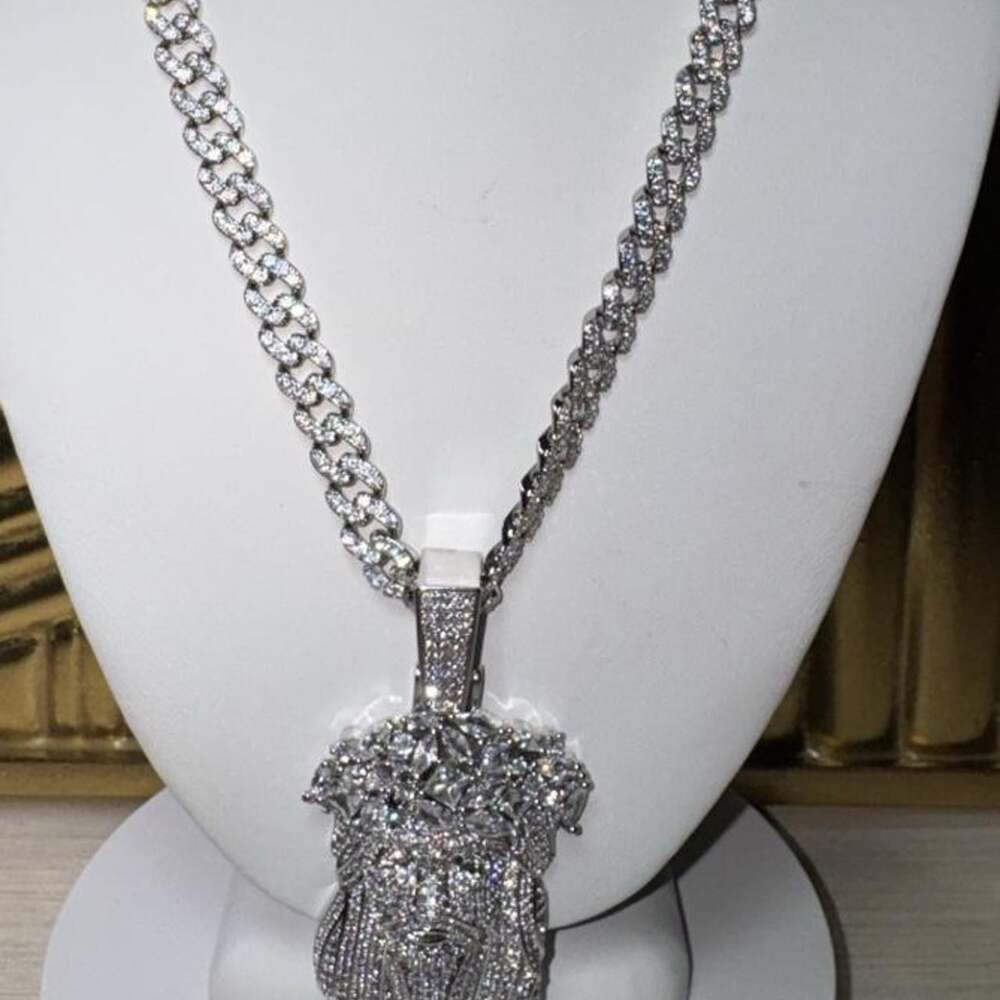 Iced Jesus Face Pendant Necklace 019 F